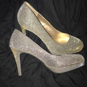 3 1/2 - 4 inch  gold and silver glitter heels